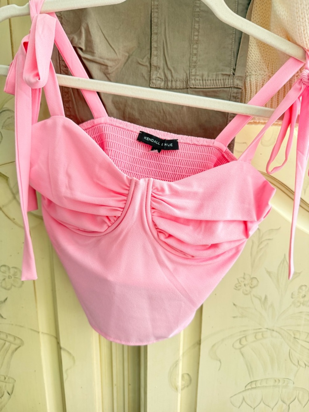 New missing tag pretty in pink Kendall + Kylie Pink Ruched Tie-Strap Bustier Top